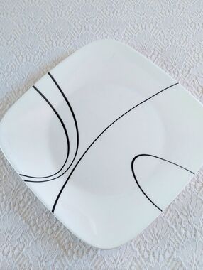 Corelle Simple Lines Square Plates (Set of 2), 10.5" Vitrelle Glass Black White